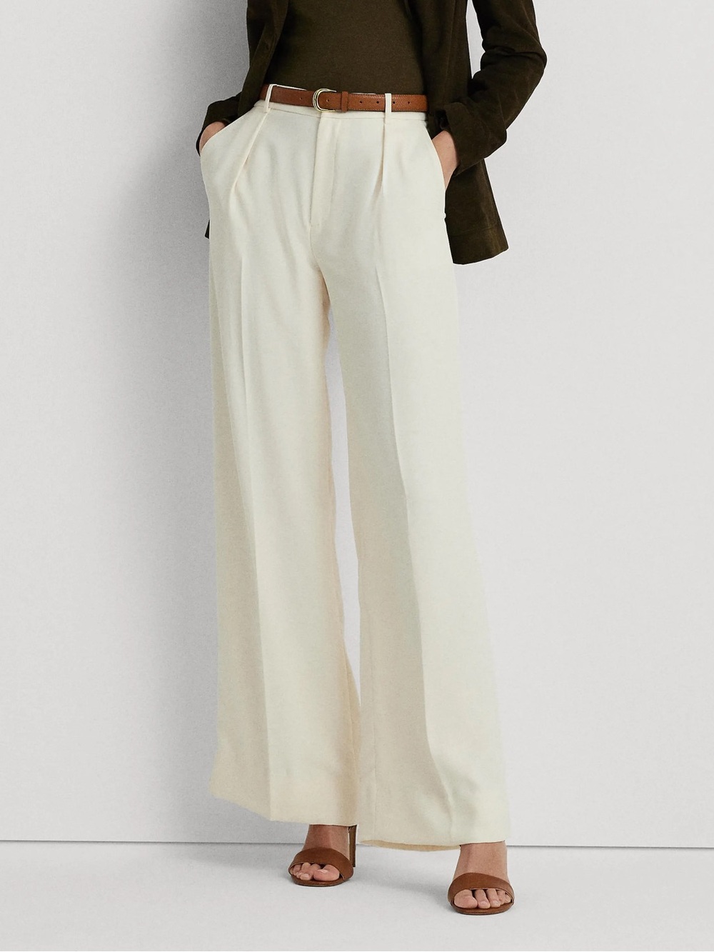 Lauren Ralph Lauren Double Faced Georgette Wide Leg Pants in Cream Size 12